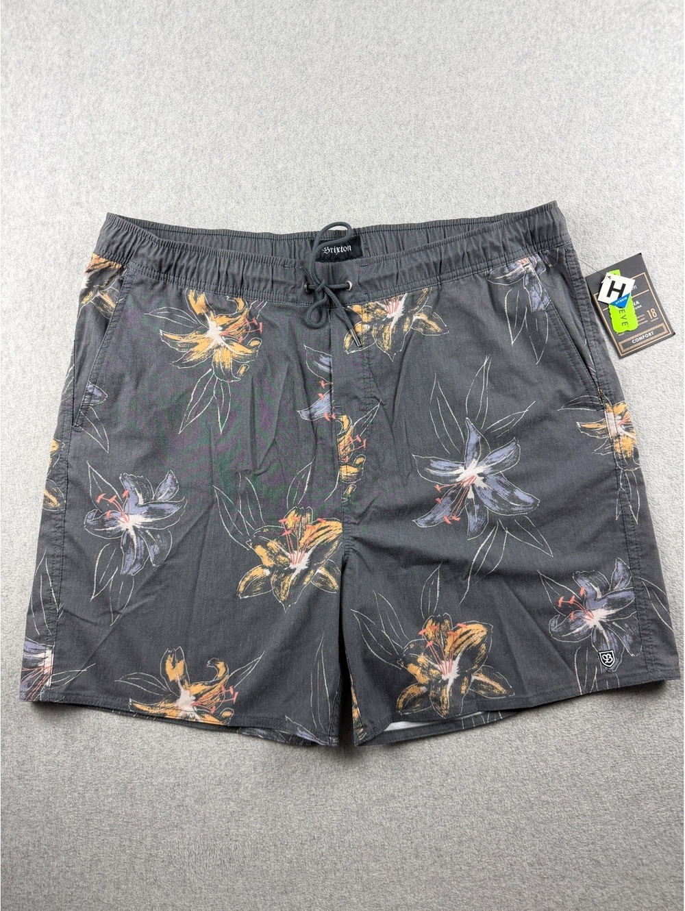 Brixton Havana Hybrid Trunk Shorts XL 18" Floral Black NWT Swim Boardshorts